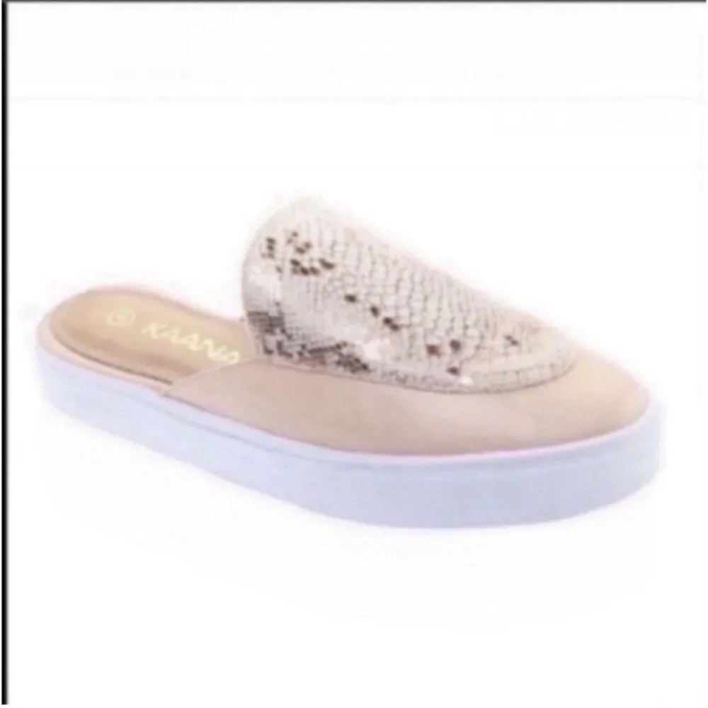 Kaanas Metallic Crackle Slide Sneakers Nude Pink Platform Mules Size 6 Revolve
